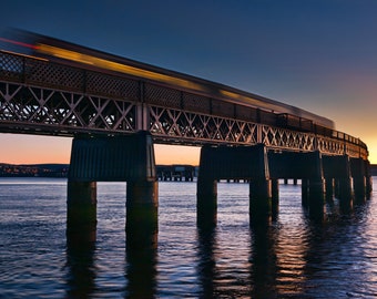 Tay Rail Bridge Train Sunset, Dundee, Scotland - A3, A2 or A1 Scottish Fine Art Photo Print Signed - Free UK Delivery