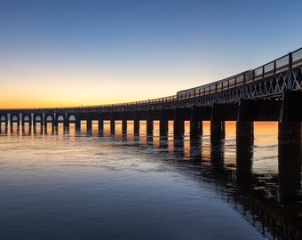 Tay Rail Bridge Train Sunset, Dundee, Scotland - A3, A2 or A1 Scottish Fine Art Photo Print Signed - Free UK Delivery