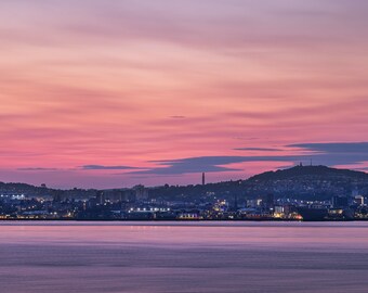 Dundee Scotland Art Print, Pink Dusk Cityscape, Tay River View