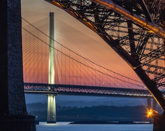 Forth Bridges Dusk Print, South Queensferry Scotland, Fine Art Photography