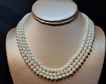 3-Row 5-6m freshwater cultured pearl necklace on stunning clasp
