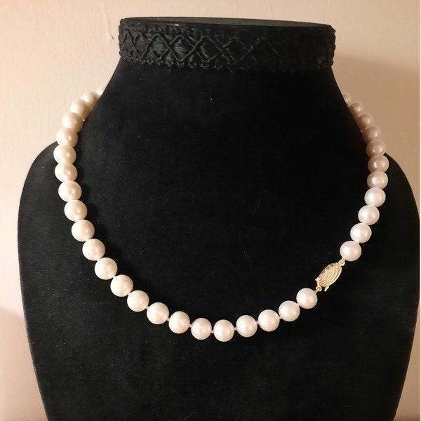 Magnifique collier de perles de culture d'eau douce blanches rondes de 8,5 à 9,5 mm uniquement ou ensemble de 3 pièces sur argent ou vermeil en 3 longueurs