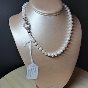 8-8.5mm genuine pearls on Rhinestone Circle clasp