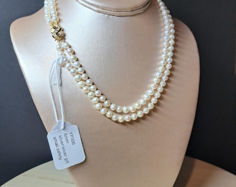 Dubbele streng van 6 mm echte parelketting met zilveren sluiting in 4 lengtes