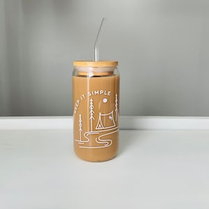 Keep it Simple Drinking Glass, Adventure Iced Coffee Glass Jar, Glass Can Cup with Lid and Straw, Gifts for Women