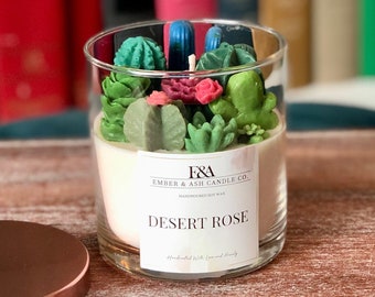 Desert Rose Cactus Cacti Succulent Terrarium Handmade Soy Candle/Gifts for Plant Lovers/Gifts for Her/Gifts for Him