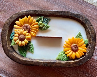 Sunflower Dough Bowl Candle with Crackling Wooden Wicks/Rustic Farmhouse Decor/Housewarming Gift