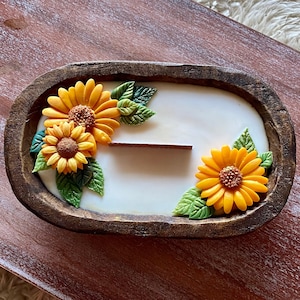 Sunflower Dough Bowl Candle with Crackling Wooden Wicks/Rustic Farmhouse Decor/Housewarming Gift