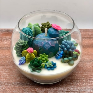 Succulent Cacti Terrarium Garden Handmade Soy Candle/Gifts for Plant Lovers/Gifts for Her/Gifts for Him image 2