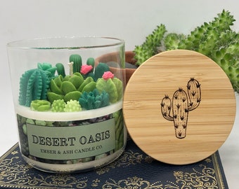 Desert Oasis Cactus Cacti Succulent Terrarium Handmade Soy Candle/Gifts for Plant Lovers/Gifts for Her/Gifts for Him