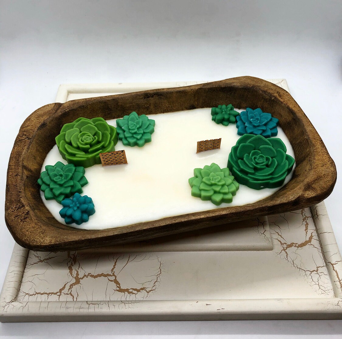Succulent/Flower Dough Bowl Candle with Crackling Wooden Etsy