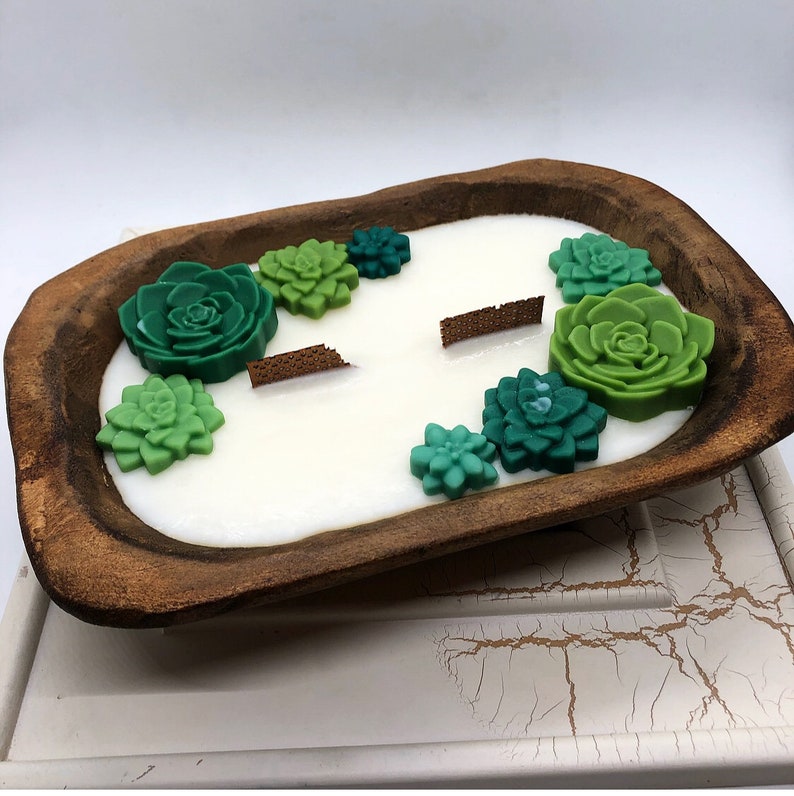Succulent Dough Bowl Candle With Crackling Wooden Wicks/rustic Etsy