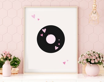 Single Record Digital Print | Record Illustration Digital Print | Valentine's Day Print | Heart Print | Music Lover | Music | Record Print