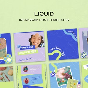 Liquid Instagram Post Templates | Canva Template | Bold, Vibrant, Retro Style | Social Media Templates | Checker Flowers & Tile Textures