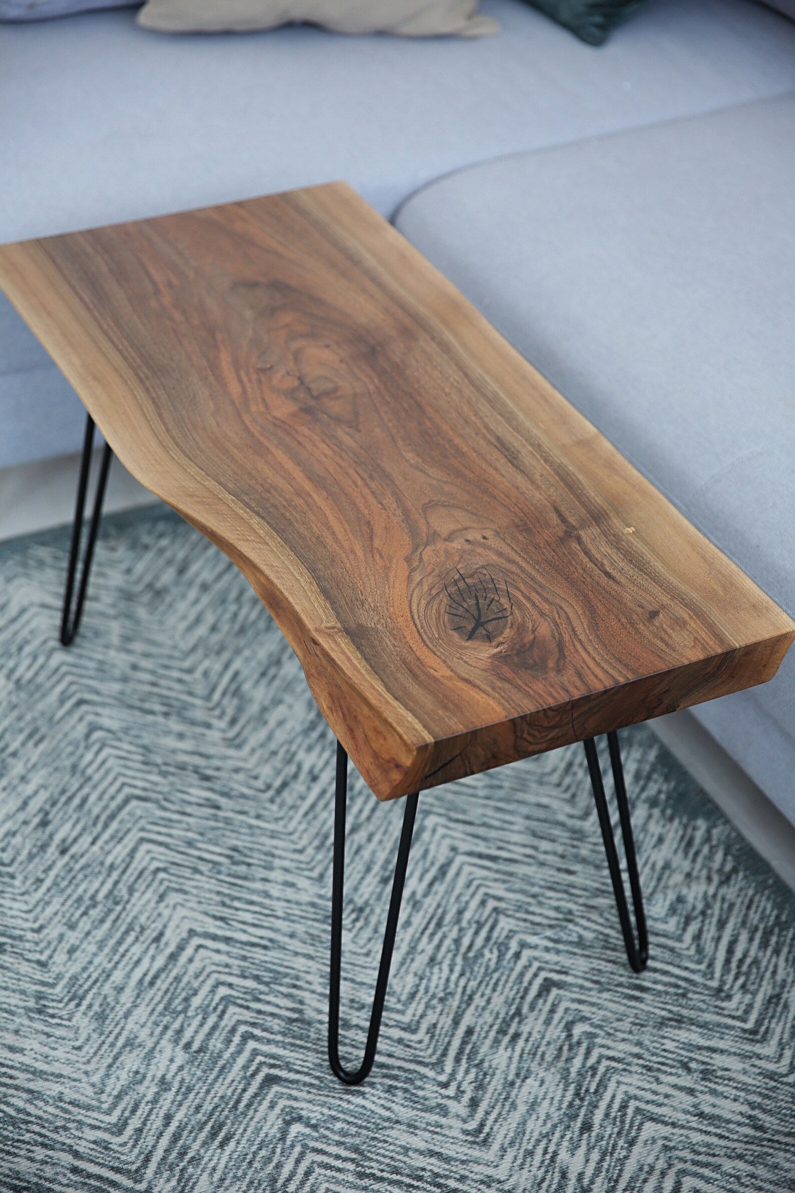 Walnut Coffee Table Live Edge Small Modern Mid Century Coffee Etsy