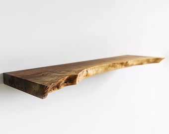 Prateleira flutuante com borda natural, prateleira de madeira maciça, decoração para casa estilo fazenda, prateleiras com tamanhos personalizados e 3,2 cm de espessura.