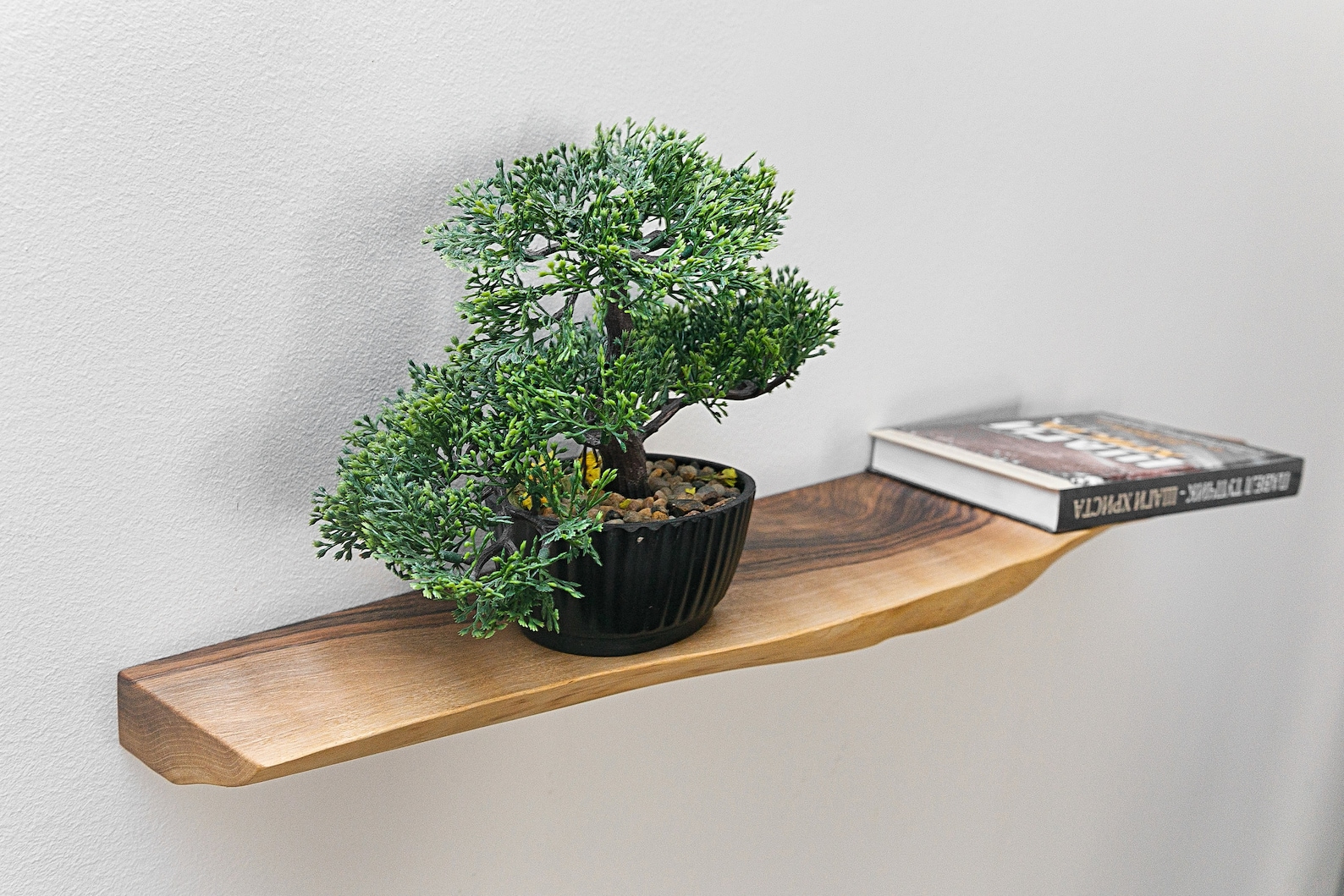 Walnut Floating Shelves, Custom Wood Shelves, Rustic Shelves, Bathroom Shelves with Bracket, Long Book Shelves, Oak Kitchen Shelves - Walnut(live edge), 44"L x 10"D