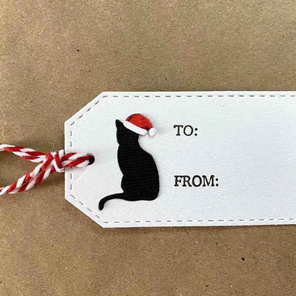 Set of 5 - Cat with Santa Hat Die Cut Gift Tags (Medium Size) by Doodads by Diana