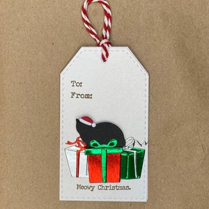 Set of 5 - Cat with Presents Die Cut Gift Tags - by Doodads by Diana