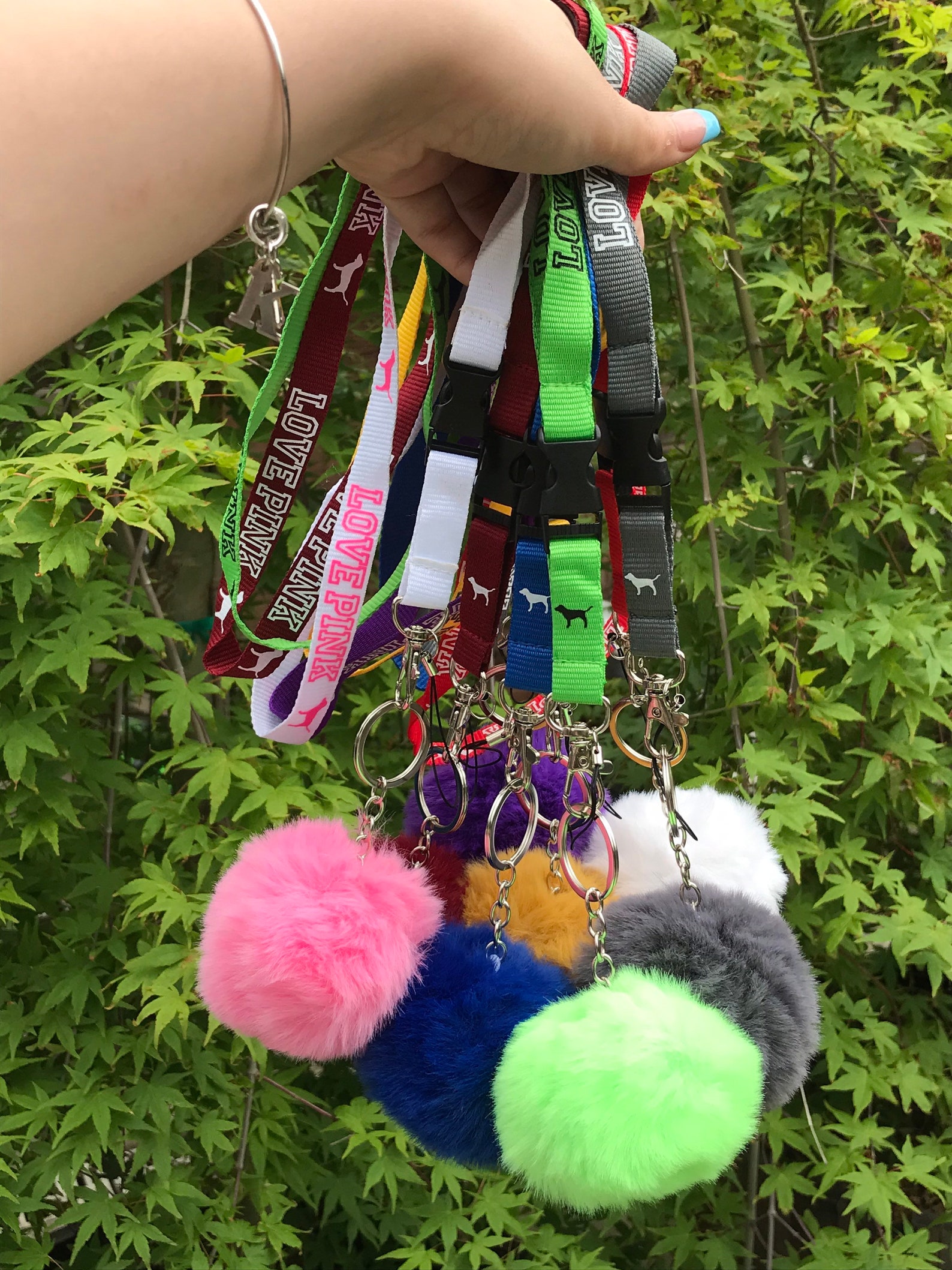 PINK Lanyard w/ Pom Pom keychain Etsy