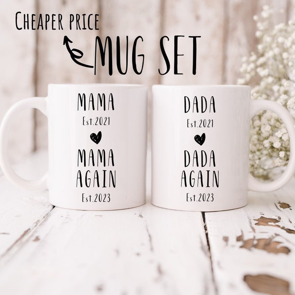 Mama Dada again mug set,Mama again gift,Dada again gift,Gift for parents again,New baby gift,Second time parents coffee mug,New parents gift