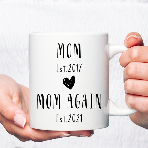 Mom again custom date coffee mug,Gift for pregnant woman,Second time mom gift,Mom again est gift,Baby again gift,Est mom coffee mug