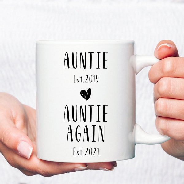 Auntie again custom coffee mug,Reveal gift for sister,Second time auntie gift,Auntie again est gift,Baby again gift,Est auntie coffee mug