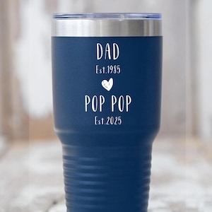 Dad to pop pop tumbler mug,Custom date pregnancy announcement,New pop pop gift reveal,Promoted to pop pop,Reveal gift from daughter to dad