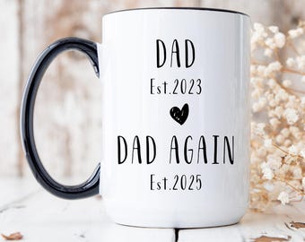 Personalized Dad Again Mug – New Baby Announcement Gift – Father’s Day Gift from Wife – Custom Coffee Mug for Expecting Dad