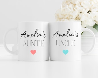 Auntie and Uncle mug set,New Auntie Uncle gift ideas,Pregnancy reveal,Christmas aunt uncle gift,Personalised mugs,New baby mug,Future baby