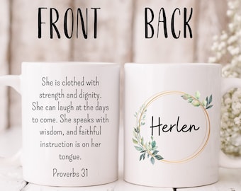 Proverbs 31 25 Gift Coffee Mug Proverbs 31 Woman Bible Verse Gift For Women She Is Clothed In Strength and Dignity Scripture Mug