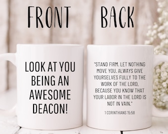 New Deacon Coffee Mug Funny Deacon Gift Deacon appreciation Mug 1 Corinthians 15 58 Christian Mugs Bible Verse Coffee Mug