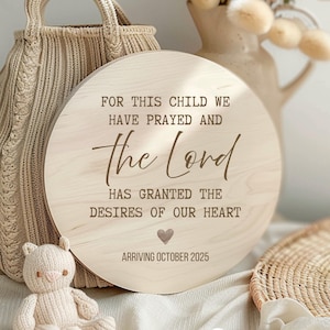 Christian Pregnancy Announcement Sign – For This Child We Prayed – Neutral Baby Nursery Decor – Baby Reveal Gift for Christian Moms
