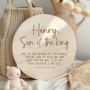 Christian Baby Name Sign – Son of the King Scripture Plaque – 2 Corinthians 6:18 – Faith Nursery Wall Decor – Pregnancy Announcement Gift