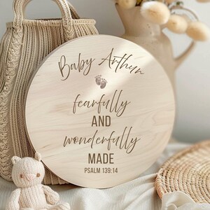 Personalized Christian Baby Name Sign - Fearfully and Wonderfully Made Psalm 139:14 Nursery Decor, Baby Shower Gift, Pregnancy Announcement