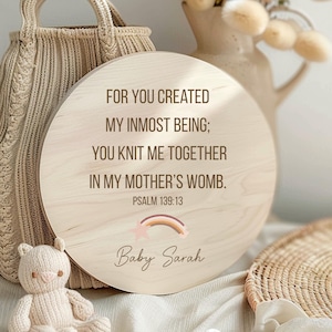 Christian Baby Name Sign • Psalm 139:13 Birth Announcement • Personalized Nursery Sign • Rainbow Baby Gift • Boho Wood Plaque