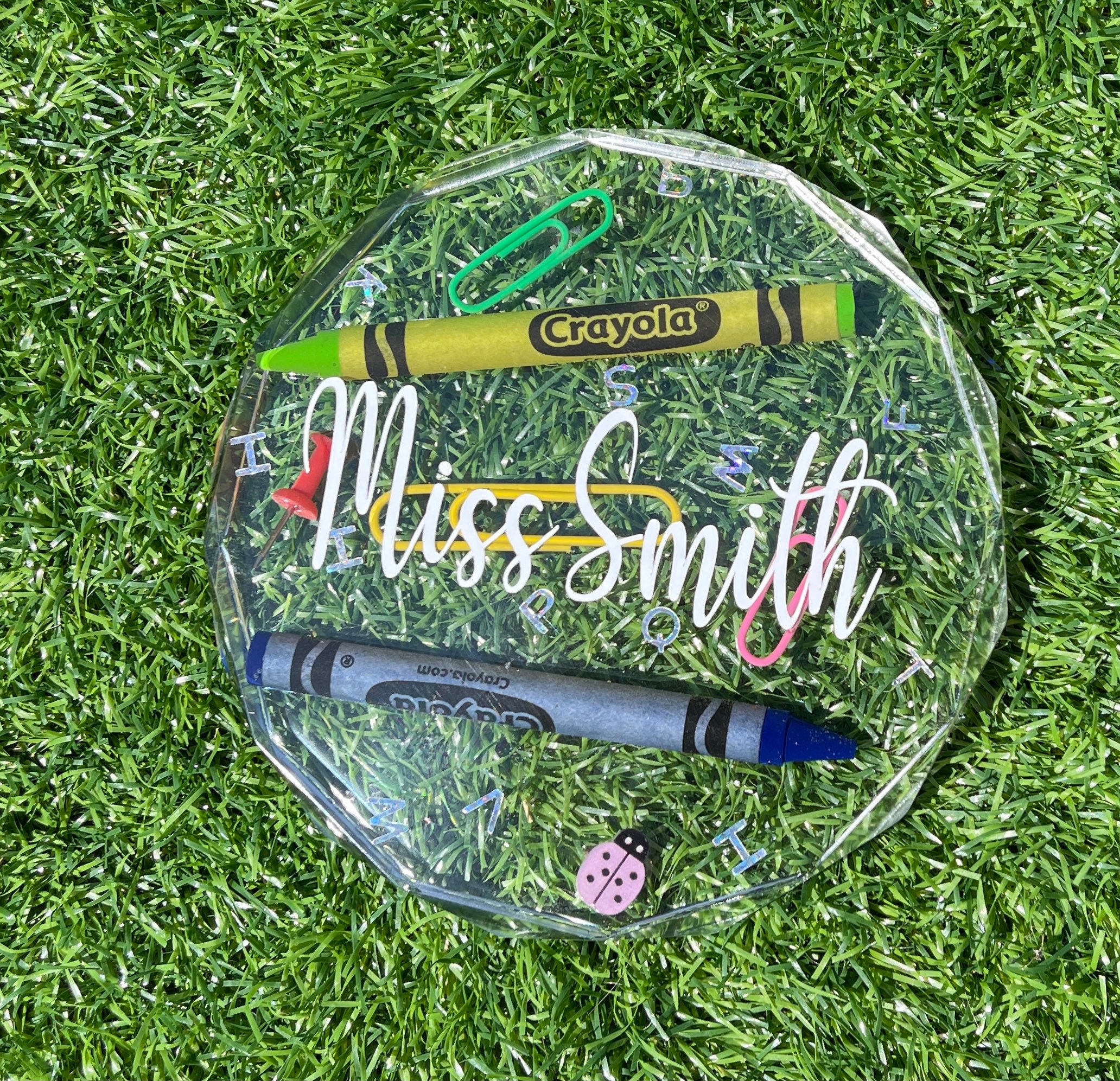 Teacher Gift Personalised Resin Coaster with crayons and paper Etsy