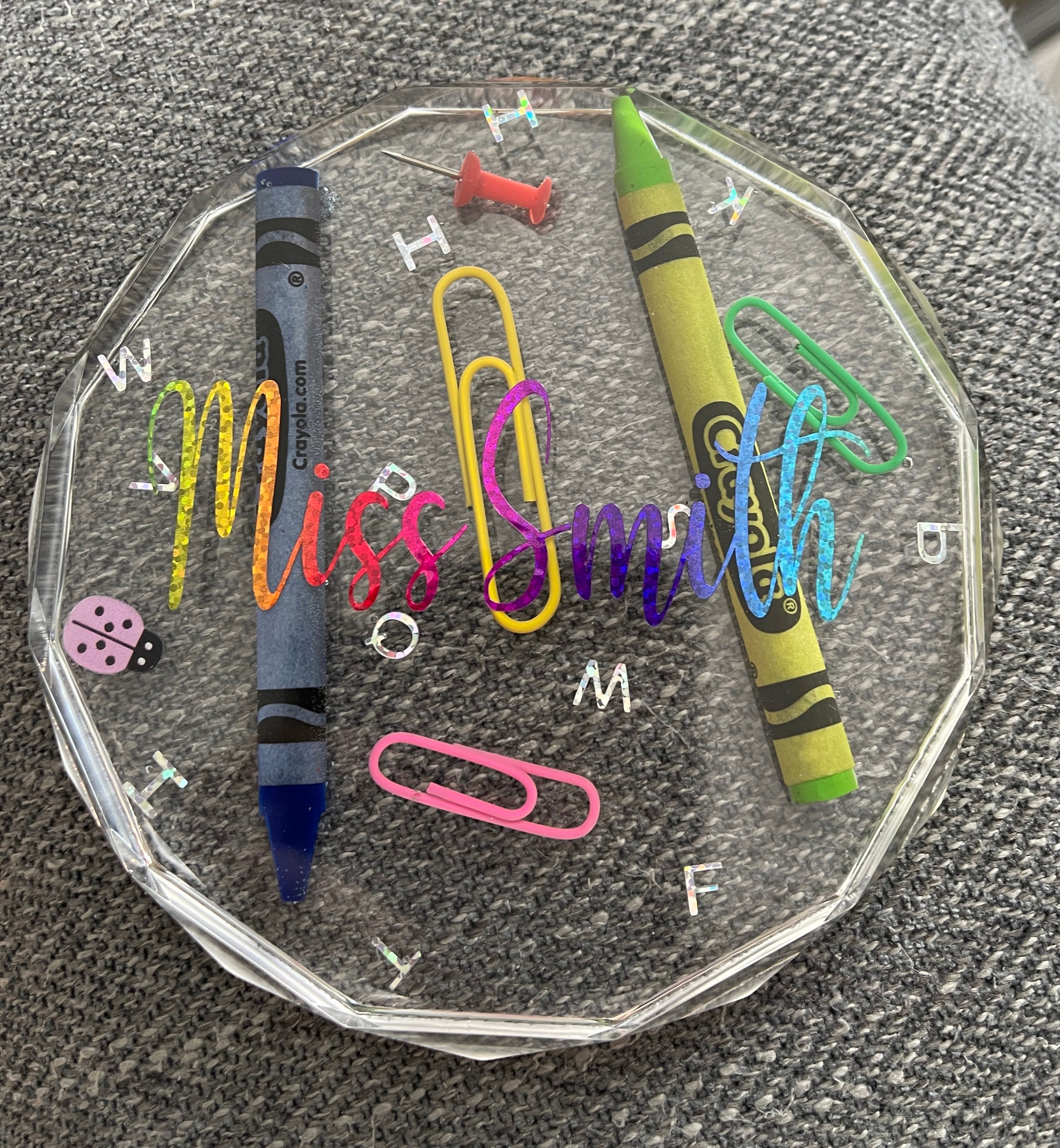 Teacher Gift Personalised Resin Coaster with crayons and paper Etsy