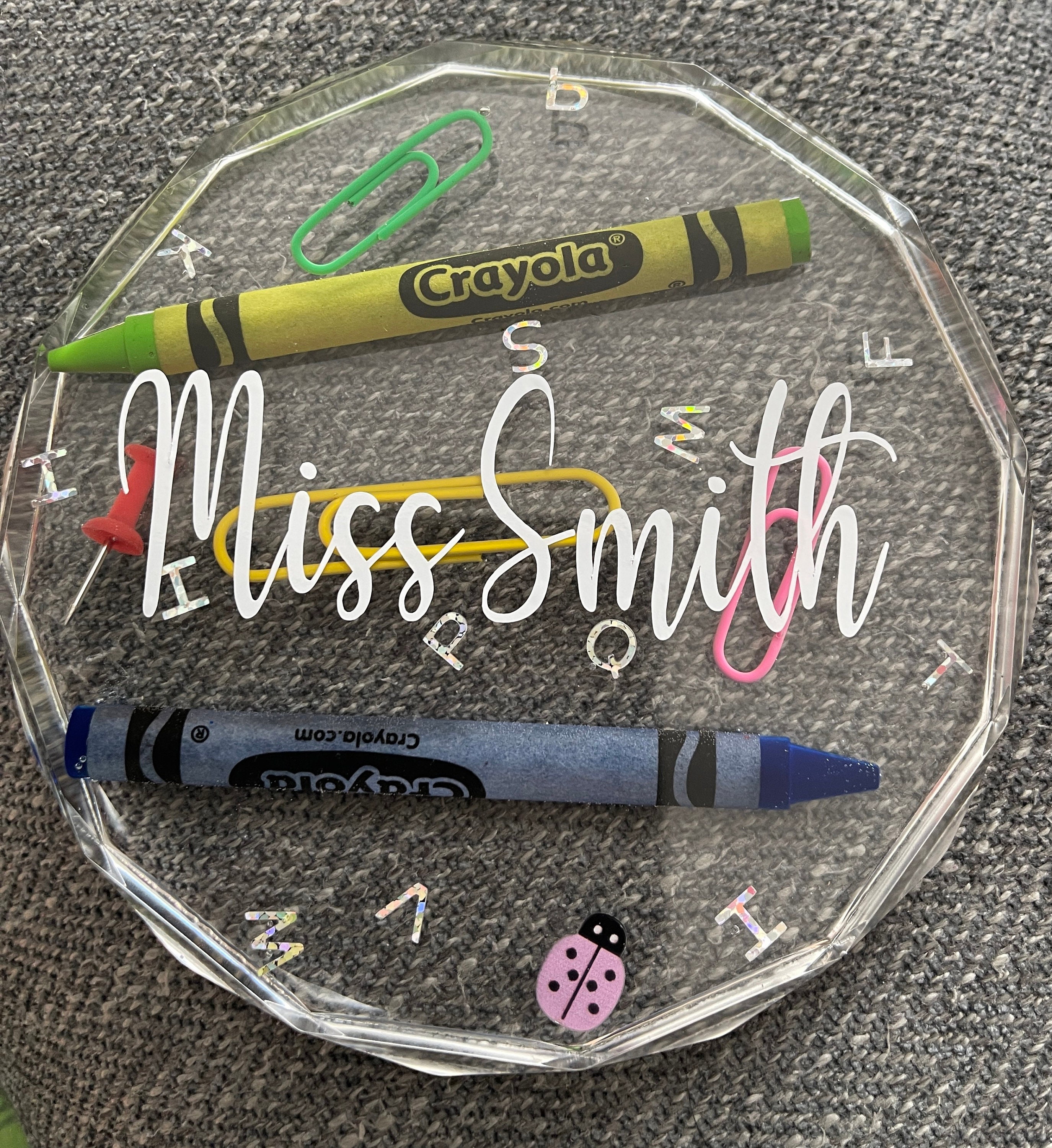 Teacher Gift Personalised Resin Coaster with crayons and paper Etsy