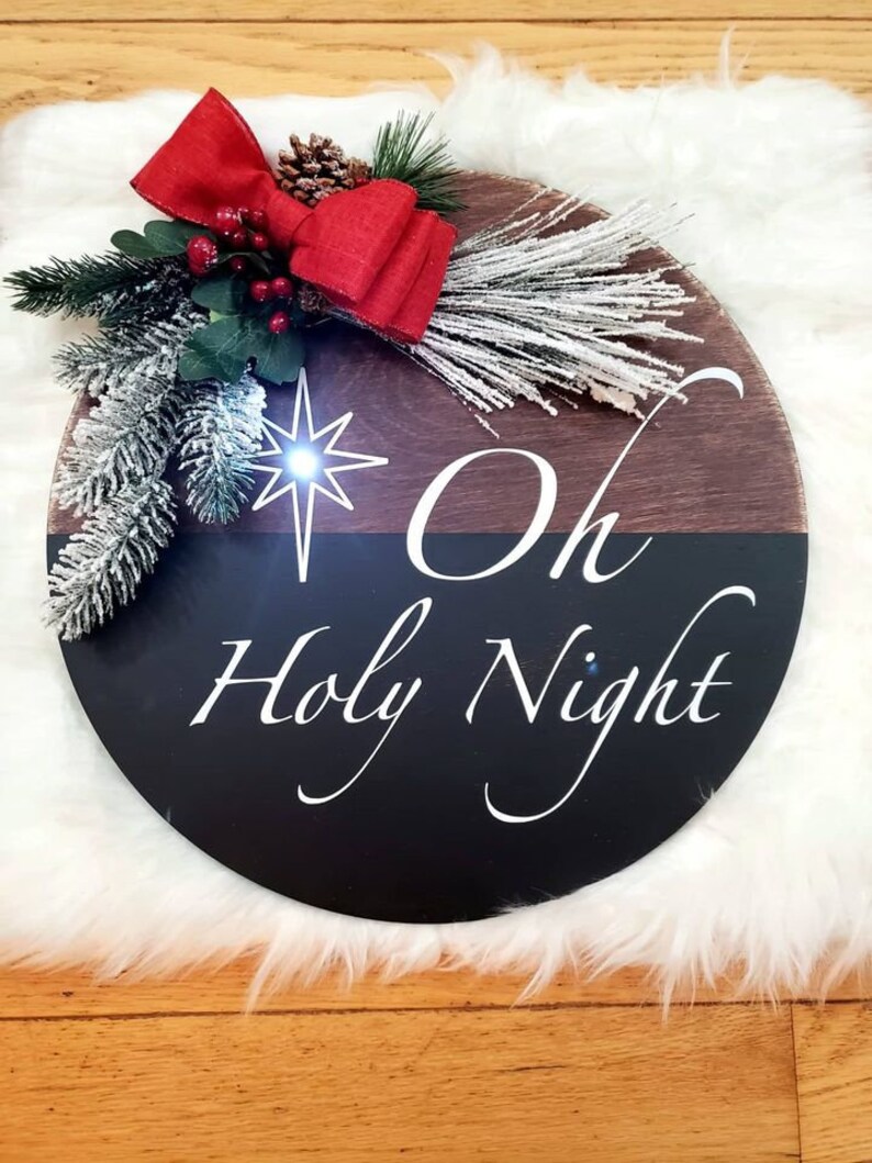 16 Round Wood Christmas Door Hanger with a LEDlight Etsy