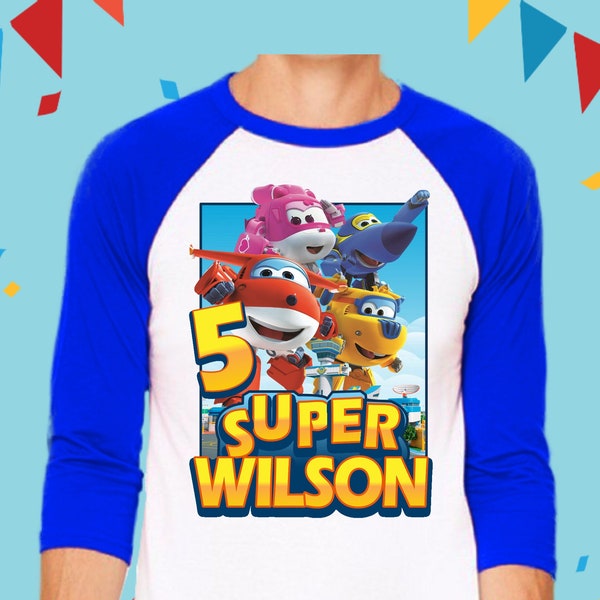 Custom Super Wings Birthday Shirt, Super Wings Family Shirt , Matching Personalized shirt Raglan - Unisex birthday gift shirt name and age