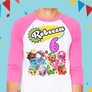 Shopkins Custom Birthday Family Shirts theme Birthday Custom Family T-Shirt-Personalized Family Tees Raglan Short, 3/4, long sleeve UNISEX