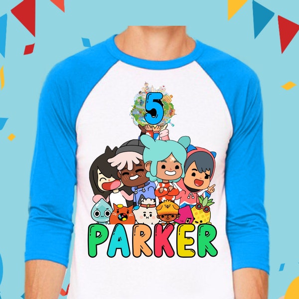 Vie Toca personnalisée, monde toca boca, famille Toca vie correspondant chemise d’anniversaire toca vie soirée à thème - nom unisexe et tee-shirt d’anniversaire d’âge