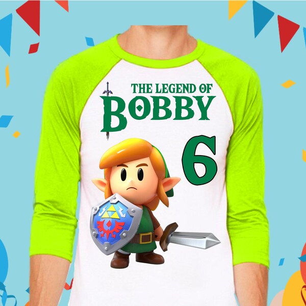 Gaming inspired ZELDA Link video game theme Shirt birthday party theme Short, 3/4, long sleeve legend of - Unisex Kids shirt Gamer shirt