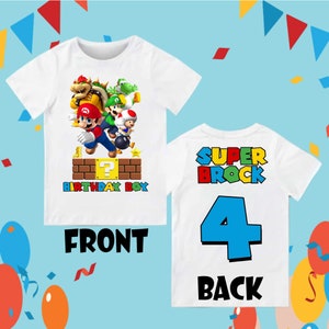 Gaming inspired Mario birthday shirt - White shirt personalized name and age unisex - Mario kids shirt - family matching luigi bowser