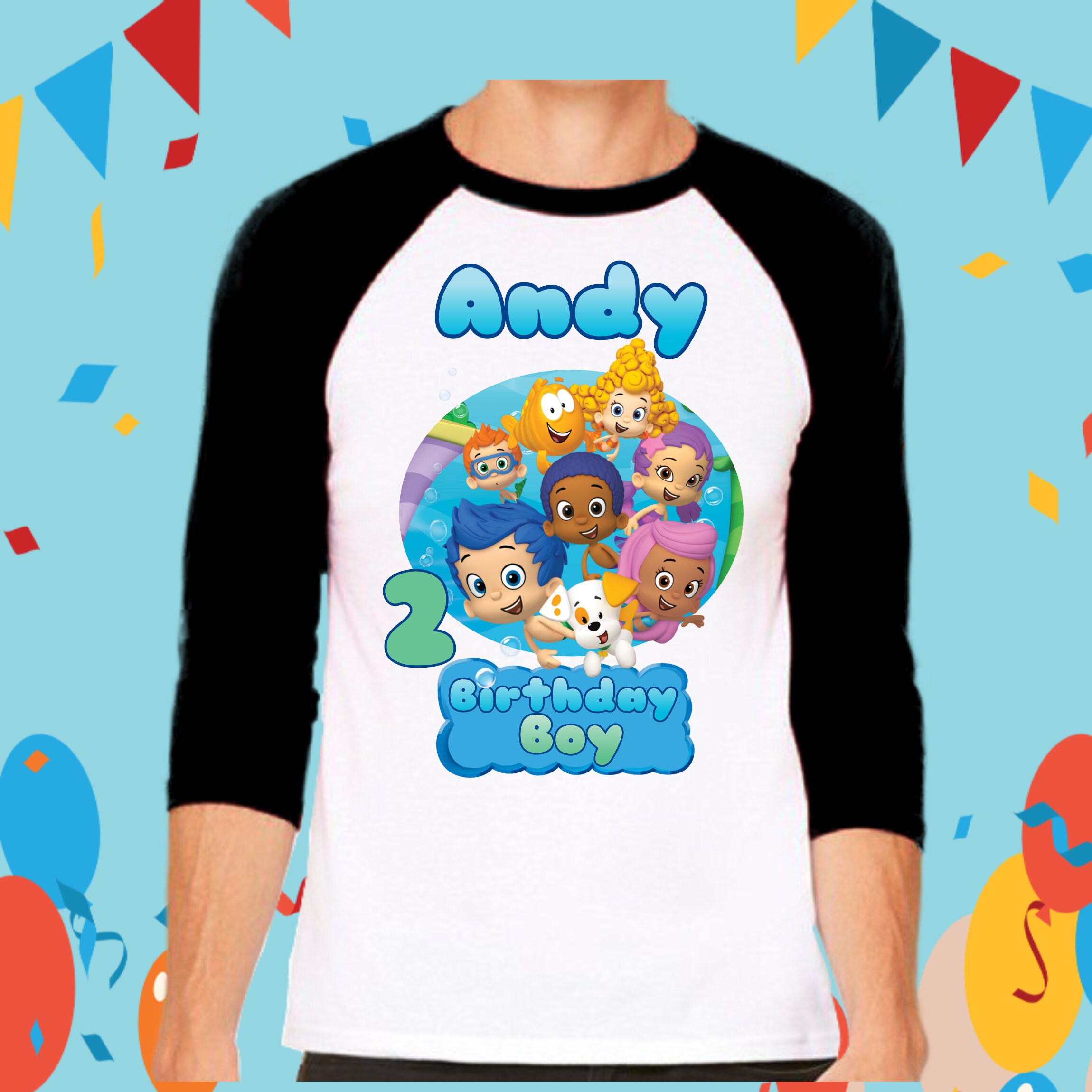 Discover Bubble Guppies custom Birthday Shirt kids Birthday Matching Baseball Tee