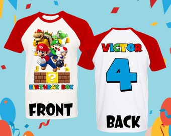 Mario Birthday Shirt Custom gift, Super gift, Personalized Family shirt, All colors, All Sizes, Short, 3/4 & Long Raglan Sleeves - unisex