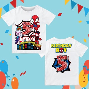 Spinne Raglan Geburtstags-T-Shirt, Spidey und seine Freunde Thema Party, personalisiertes Shirt, Geschenk Geburtstags-Shirt, Familien-T-Shirts, Geburtstagskind