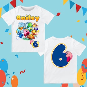 Gaming-geïnspireerd KIRBI-verjaardag videogamethema Shirt verjaardag kirbi roze thema Korte 3/4 mouw, legende van - Unisex gamershirt voor kinderen