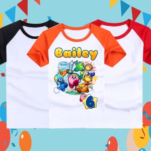 Gaming inspired birthday video game theme Shirt birthday kirby pink theme Short, 3/4, long sleeve legend of - Unisex Kids Gamer shirt
